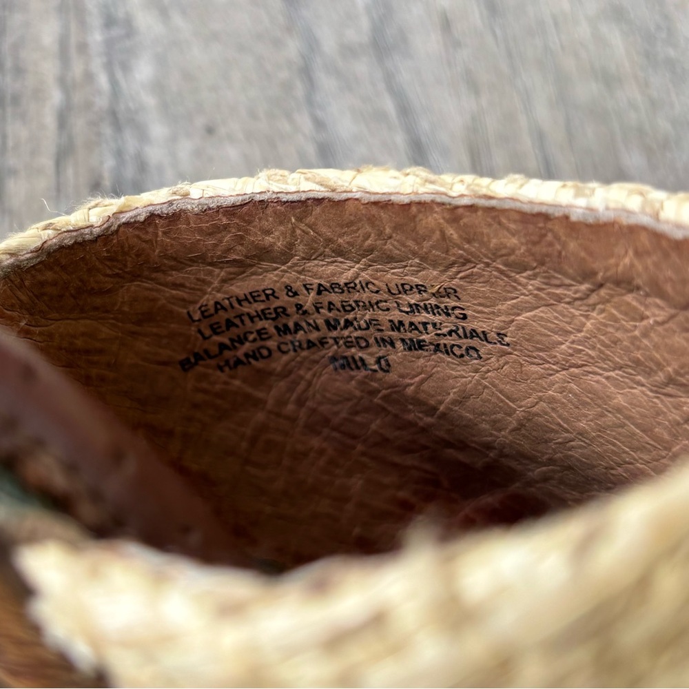Born Women's Sz 8 "Miko" Cream Woven Rafia and Brown Leather Wedge Sandals Heels - Picture 7 of 9